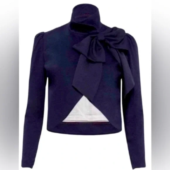 Alice + Olivia cropped navy jacket with bow tie. Size S - Picture 6 of 12